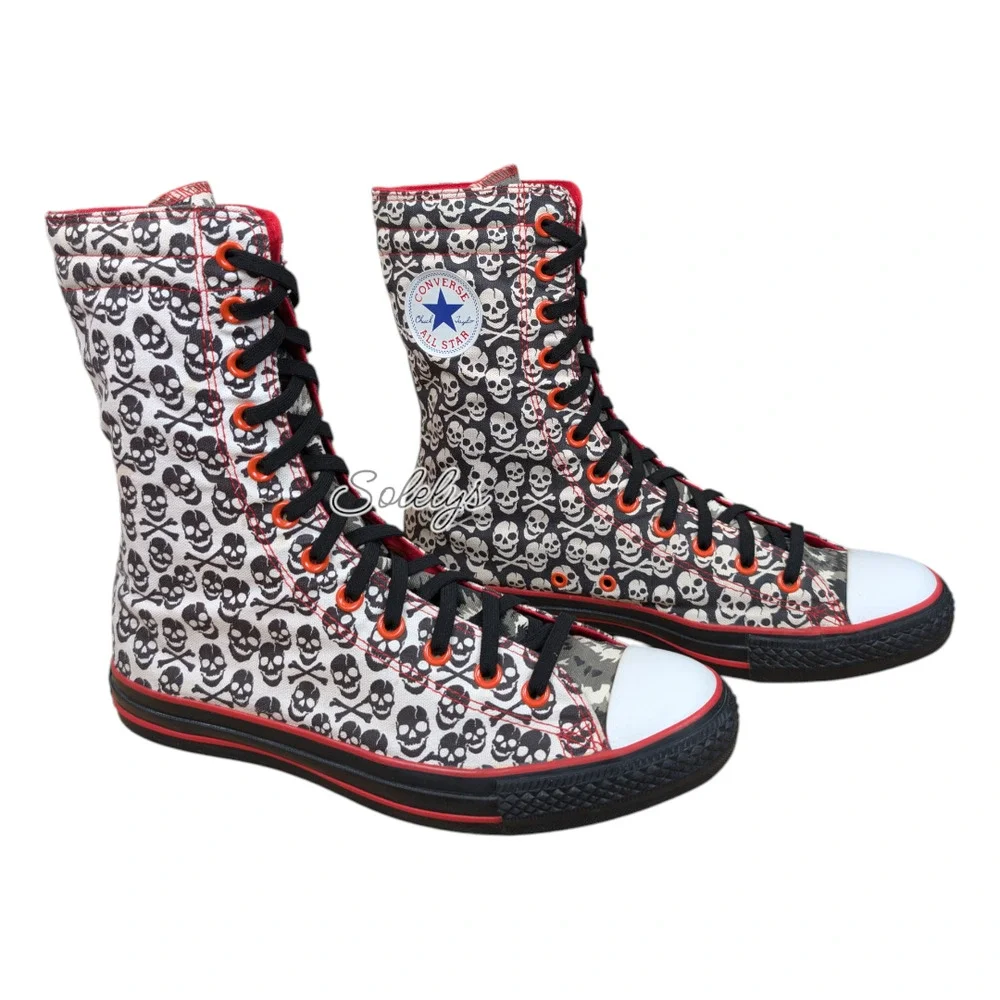 Converse 2011 XHI Calf High Custom Skull Tie Dye Black Red Sneaker M9.5 W11.5 - Picture 5 of 11